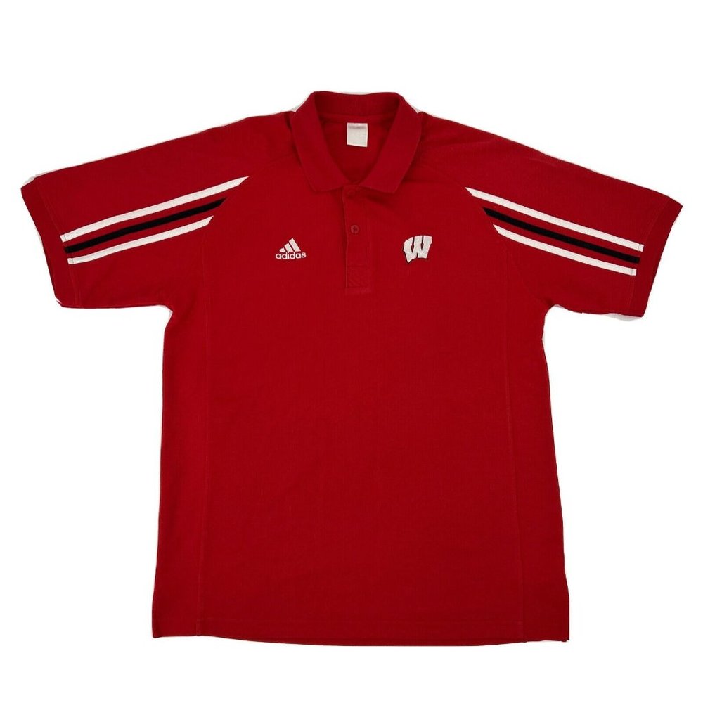 Wisconsin Badgers Shirt Men's L Red adidas Short Sleeve Polo